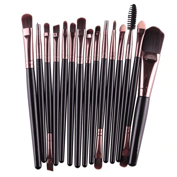 Other - NEW 15 pcs BLACK-ROSE GOLD Pro Makeup Brush Set